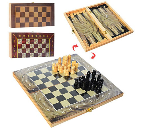 Набор 3 в 1 деревян. шашки/шахматы/нарды (28ACD)